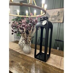 29.4"x9" Pillar Cast Aluminum Outdoor Lantern Candle Holder Black - Threshold